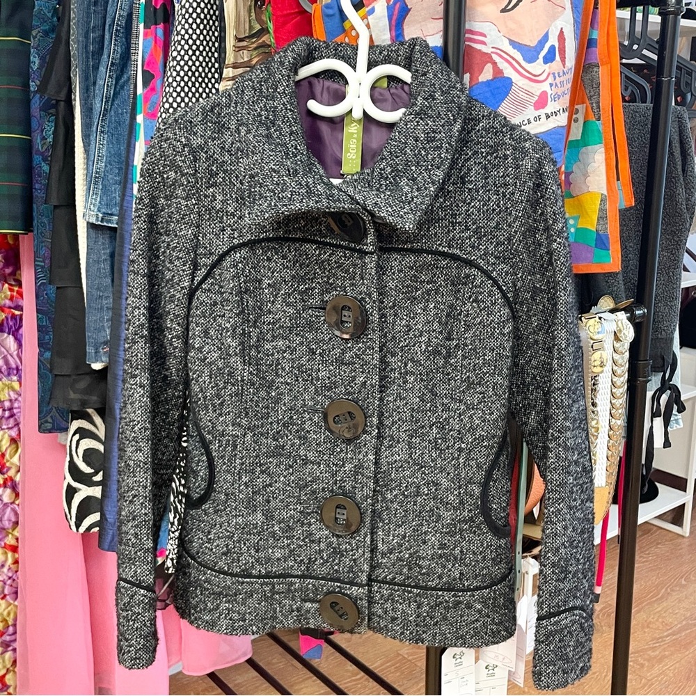 Soia & Kyo Tweed Pattern Short Pea Coat Wool Mohair Alpaca Jacket - Sz M
